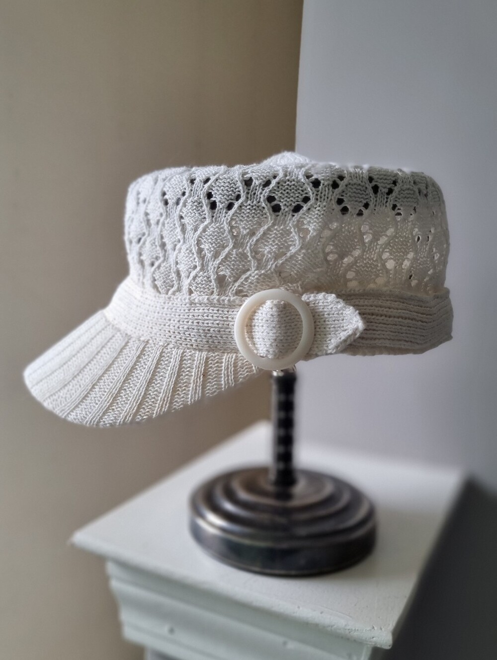 Ivory Crocheted Cadet Cap